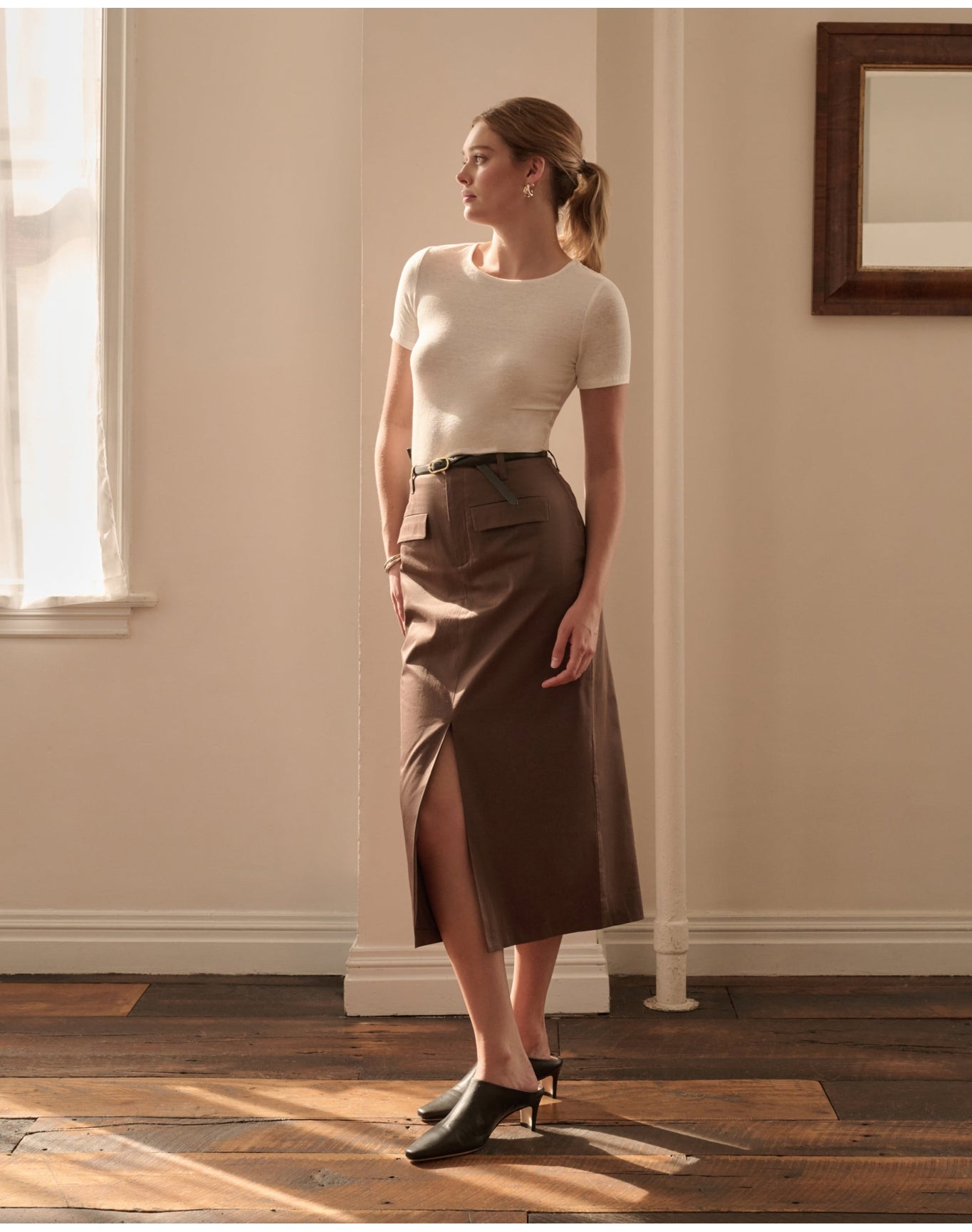 Women | Front Slit Midi Skirt | Chestnut
