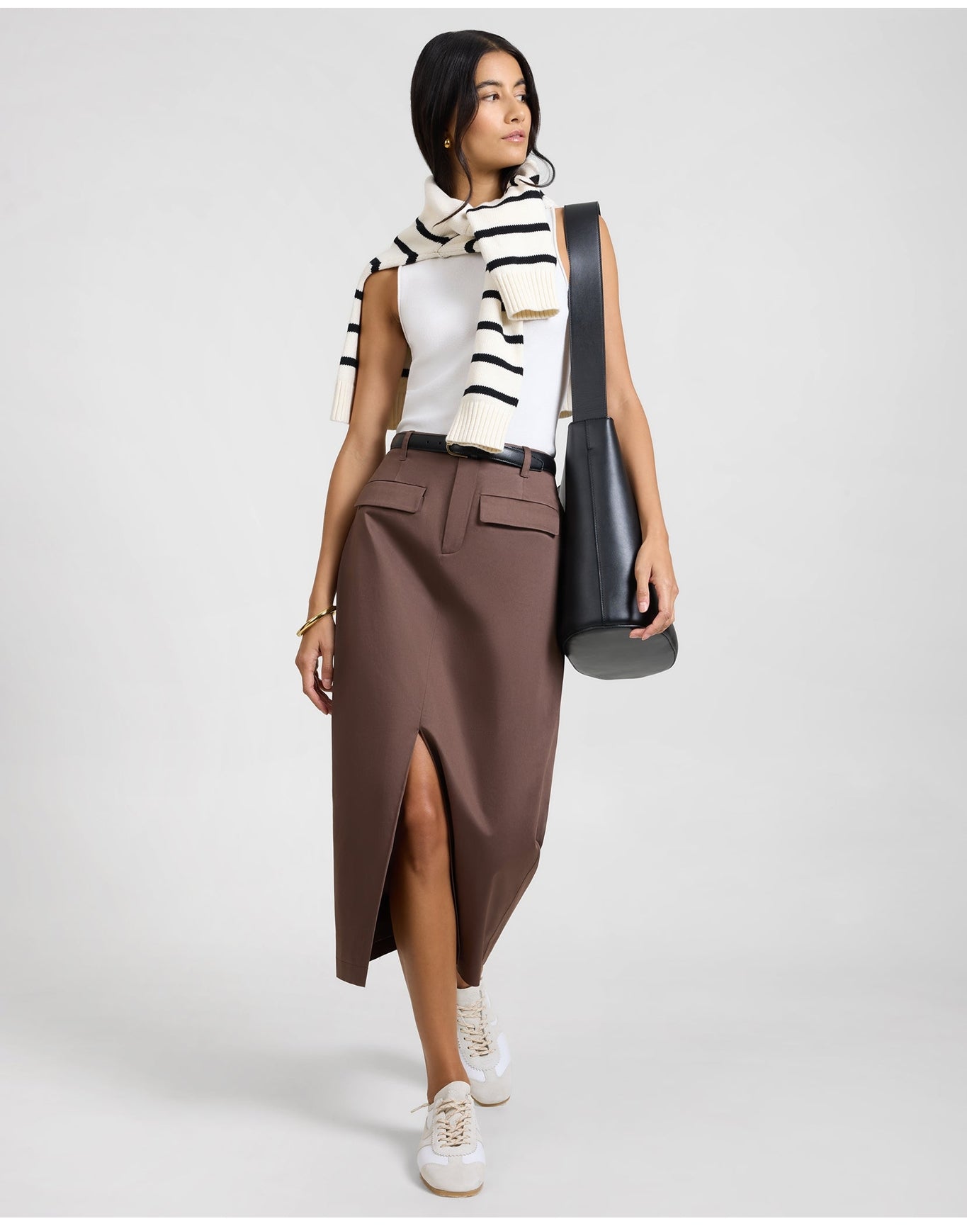 Women | Front Slit Midi Skirt | Chestnut