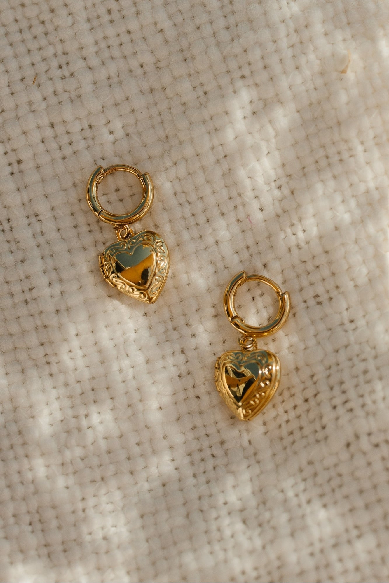 Women | Heart Locket Hoop Earrings | Gold