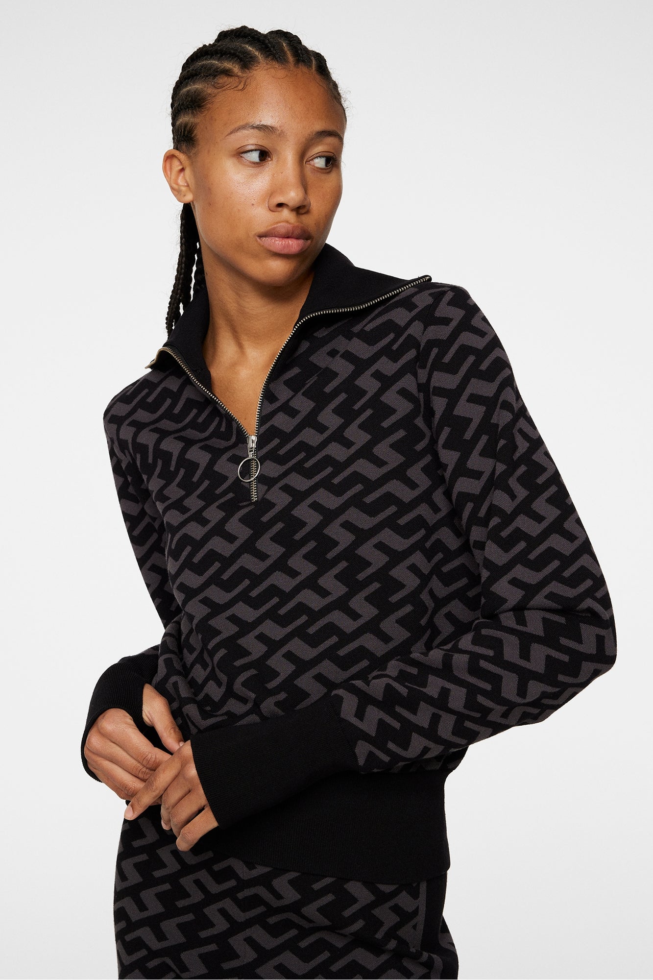 Women | Kerla Knitted Zip Sweater | Bias Bridge Black