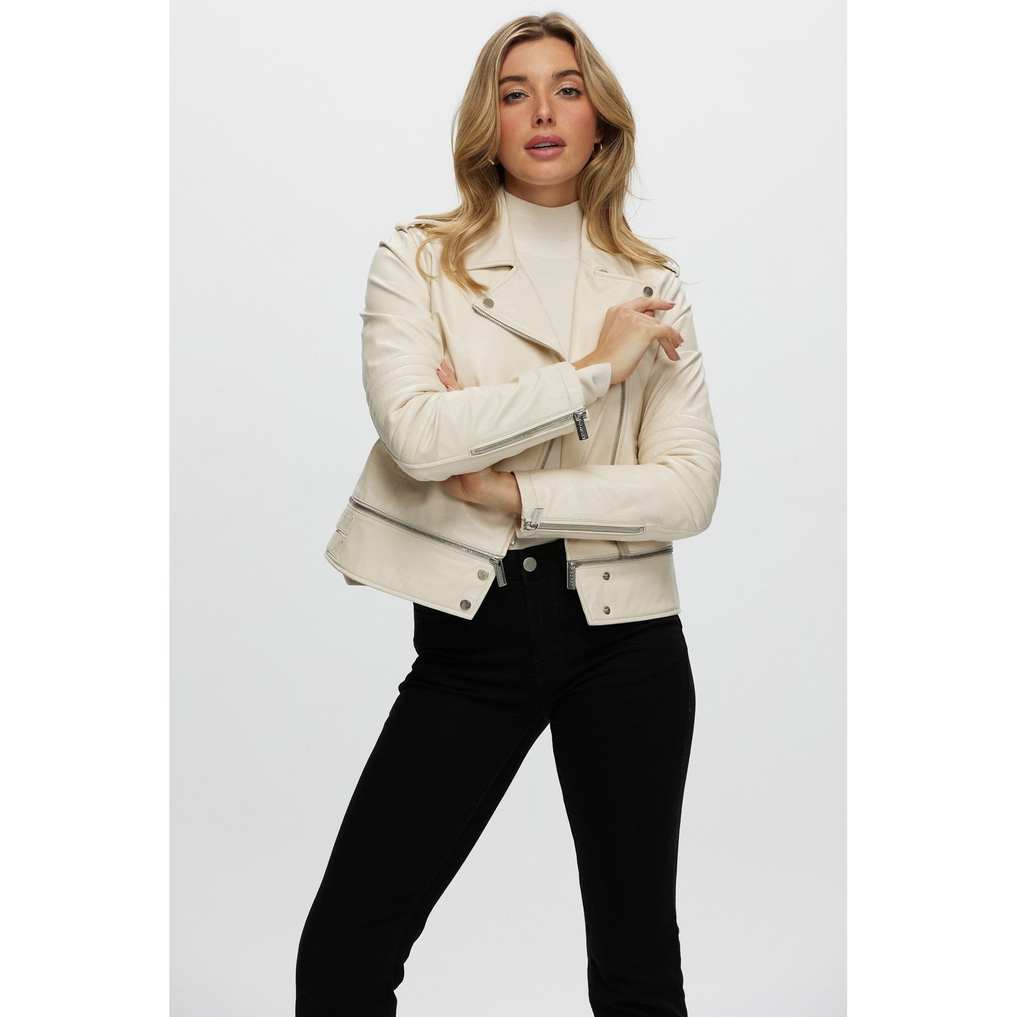 Women | Leather Jacket | Ivory