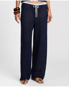 Women | Linen Knit Drawstring Pant | Noir Navy x Egret