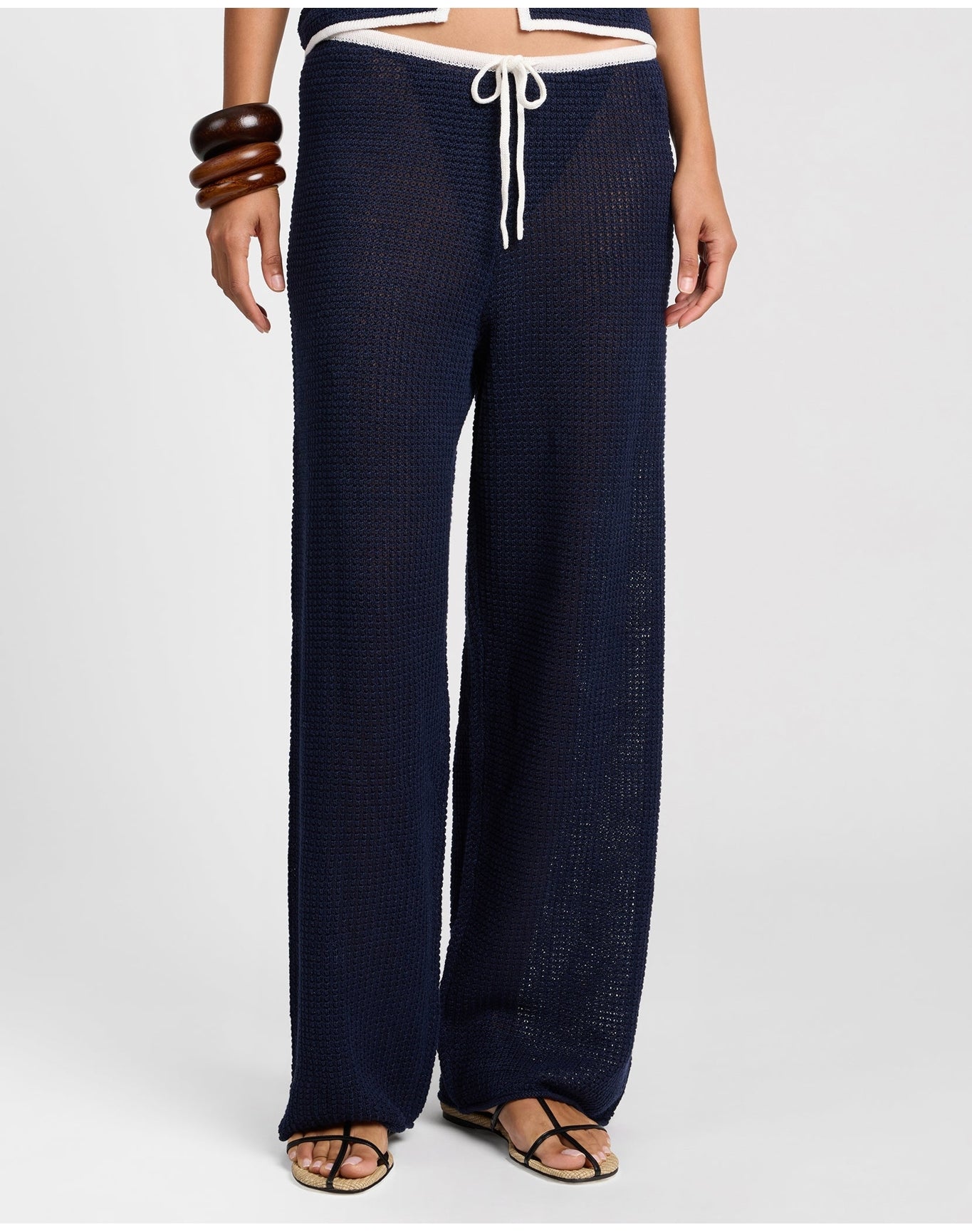 Women | Linen Knit Drawstring Pant | Noir Navy x Egret
