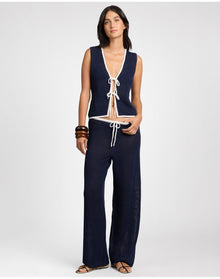Women | Linen Knit Drawstring Pant | Noir Navy x Egret