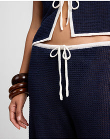 Women | Linen Knit Drawstring Pant | Noir Navy x Egret