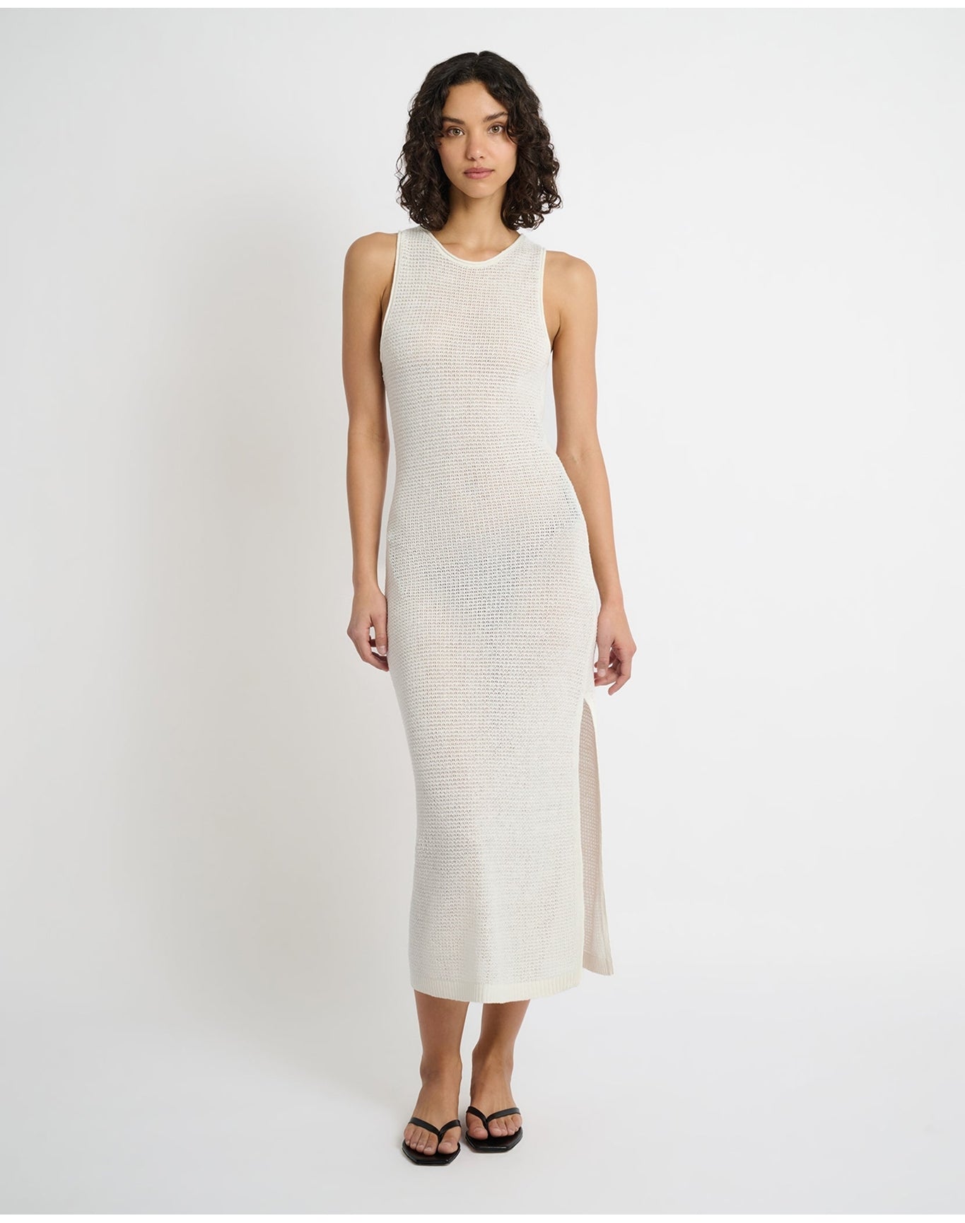 Women | Linen Knit Scoop Back Maxi Dress | White