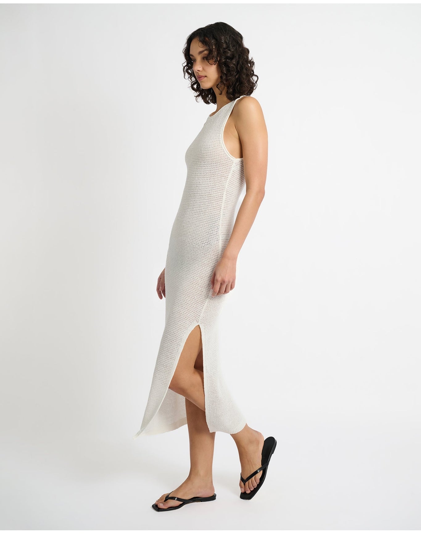 Women | Linen Knit Scoop Back Maxi Dress | White