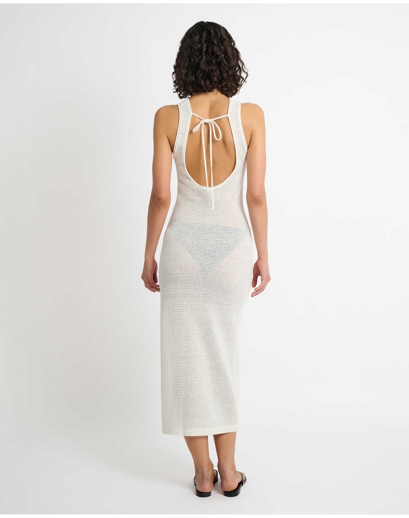 Women | Linen Knit Scoop Back Maxi Dress | White