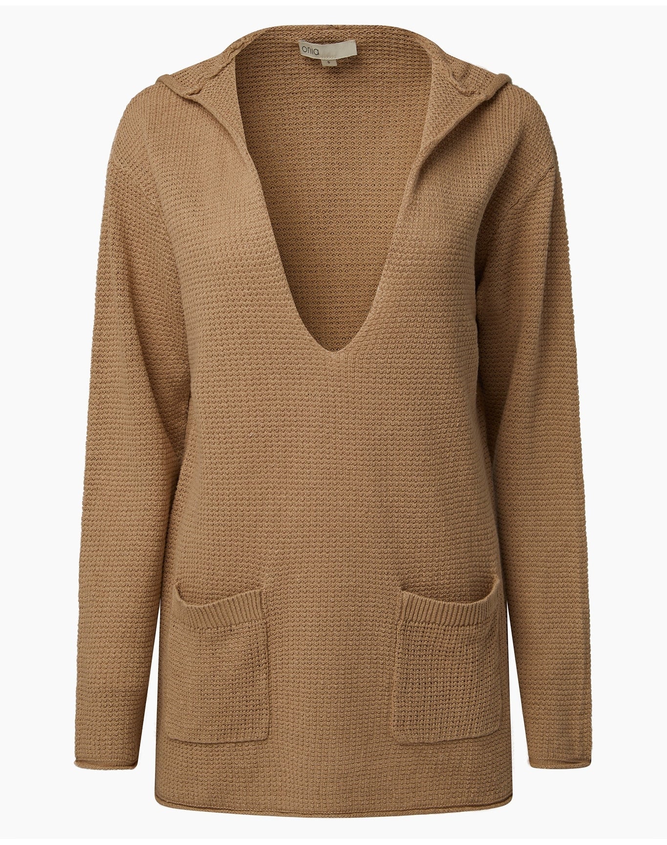 Women | Linen Knit V Neck Hoodie | Jute