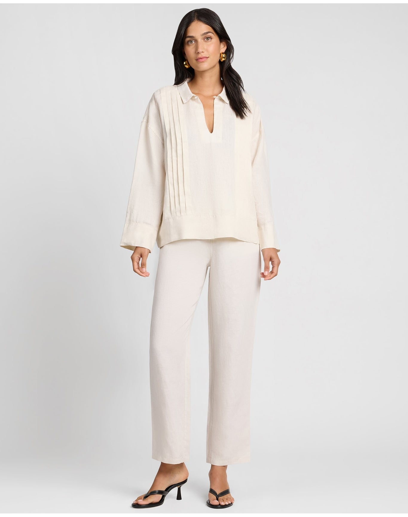 Women | Linen Pintuck Popover Shirt | Natural