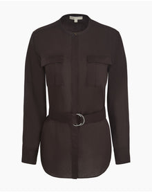 Women | Linen Utility Shirt | Espresso