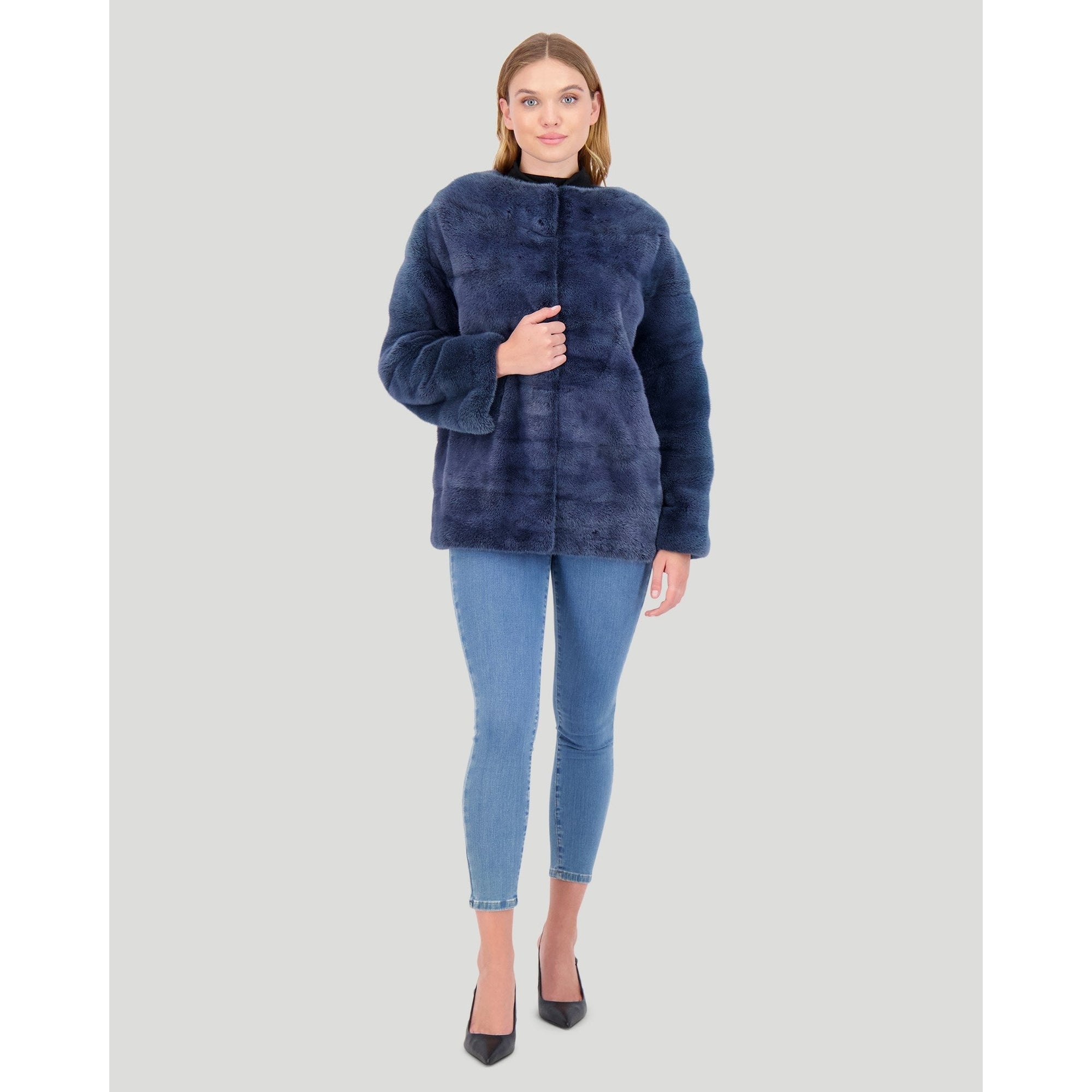 Women | Mink Funnel Neck Jacket | Denim