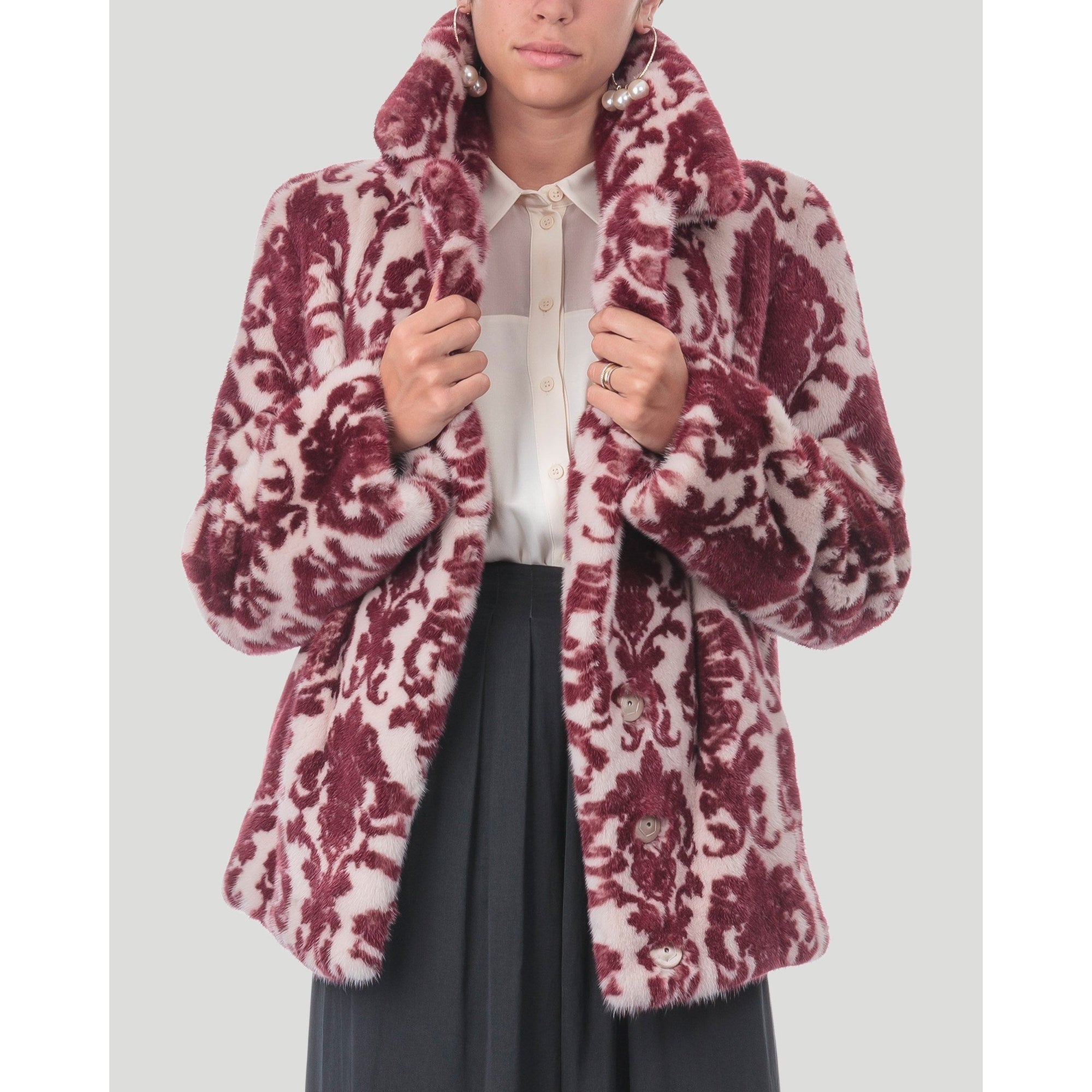 Women | Mink Intarsia Jacket | Red Paisley/Beige