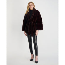 Women | Mink Jacket With Belt | Burgundy