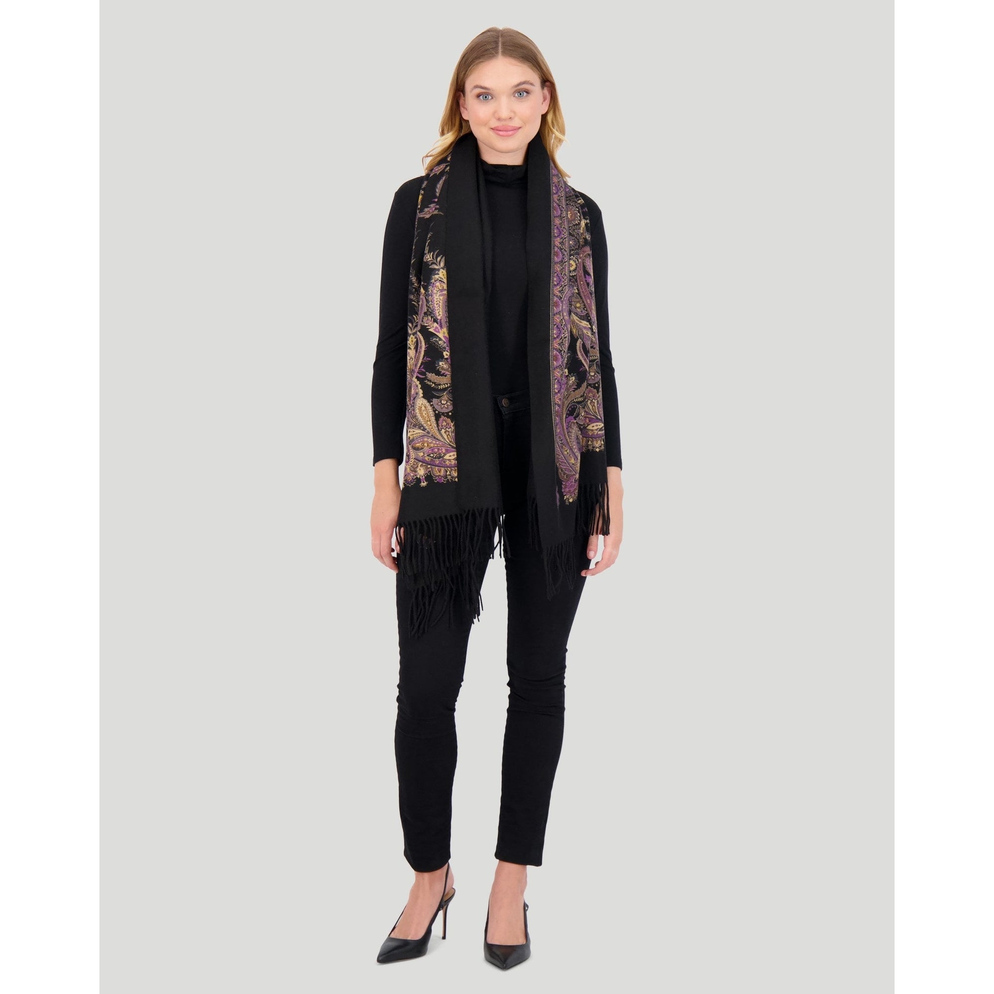 Women | Select Cashmere Stole | Black Paisley