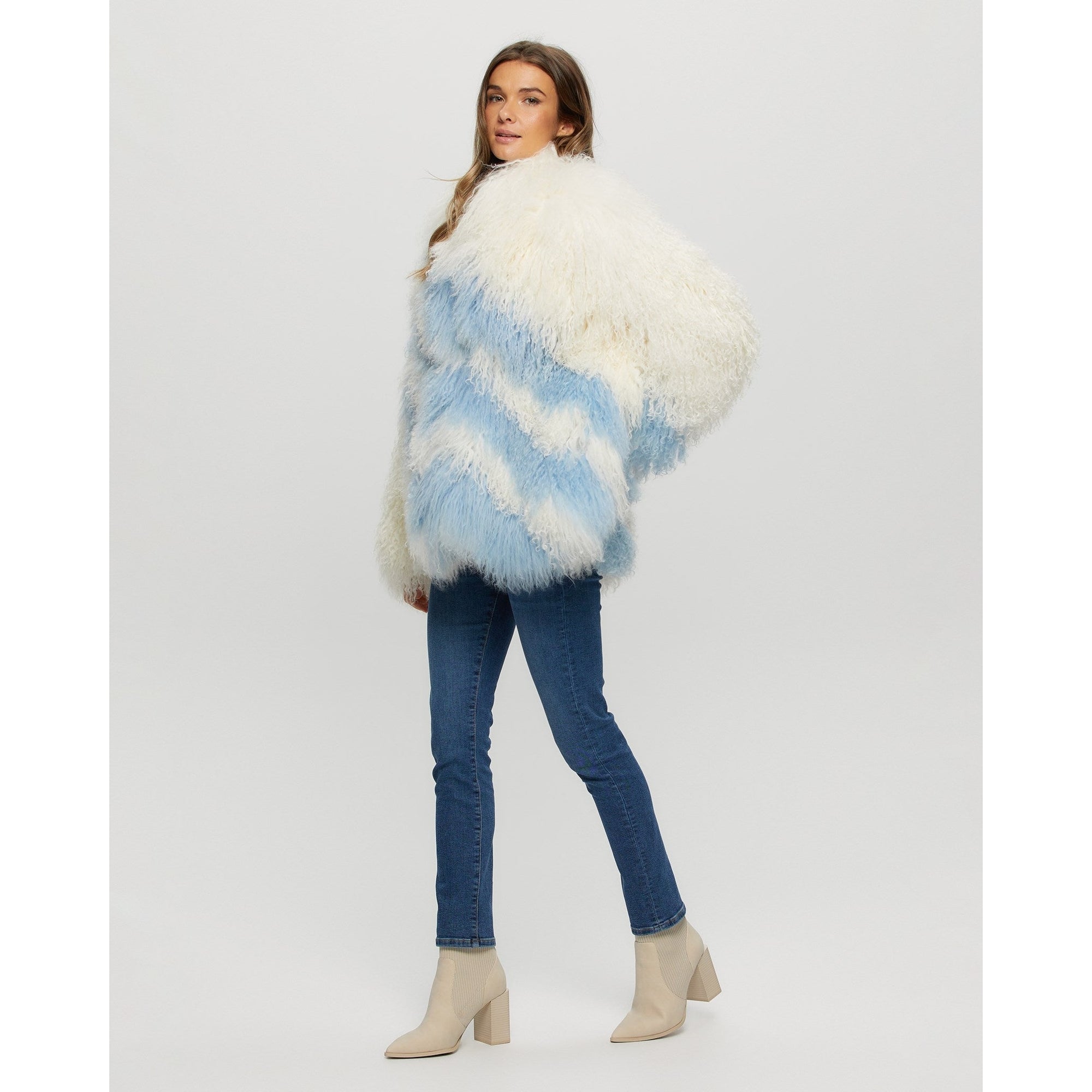 Women | Select Mongolian Goat Jacket | White/Blue