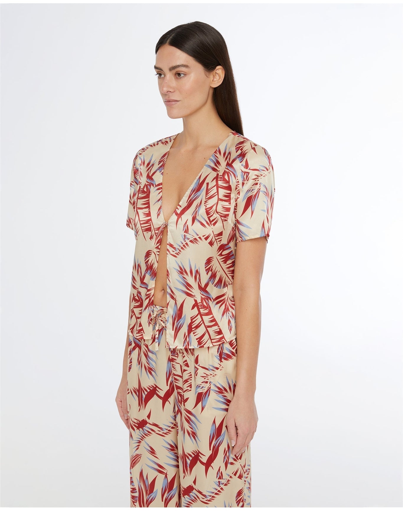 Women | Silk Short Sleeve Shirt | Tan