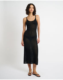 Women | Textured Linen Sweater Scoop Maxi Dress | Black