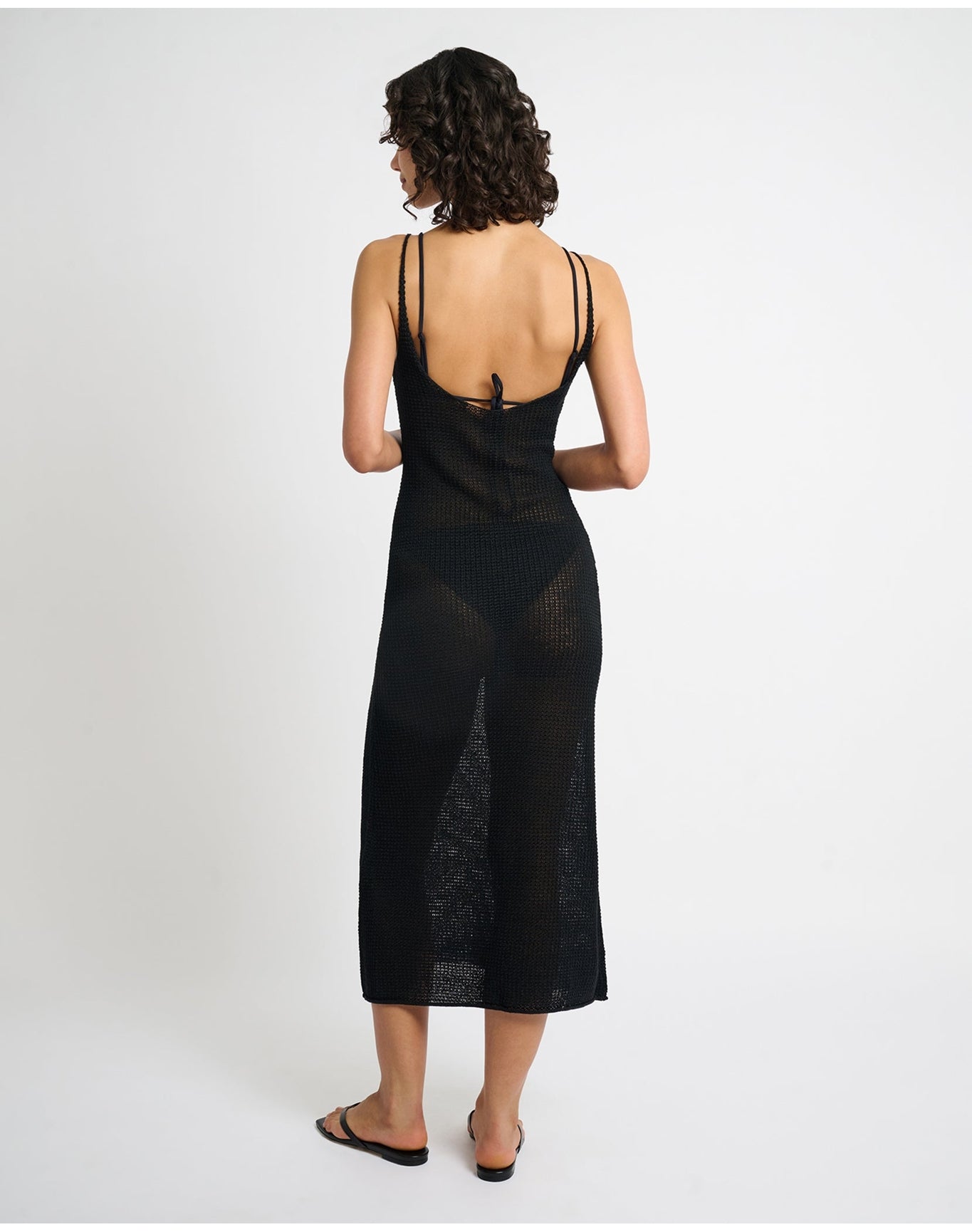 Women | Textured Linen Sweater Scoop Maxi Dress | Black