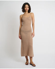 Women | Textured Linen Sweater Scoop Maxi Dress | Tan