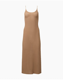 Women | Textured Linen Sweater Scoop Maxi Dress | Tan