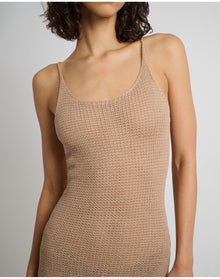 Women | Textured Linen Sweater Scoop Maxi Dress | Tan