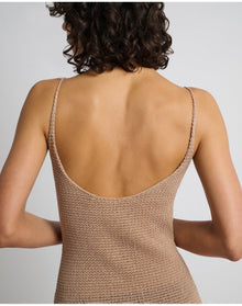 Women | Textured Linen Sweater Scoop Maxi Dress | Tan