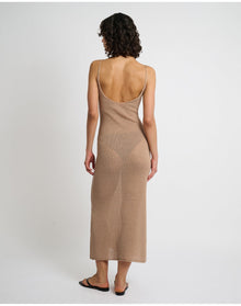Women | Textured Linen Sweater Scoop Maxi Dress | Tan