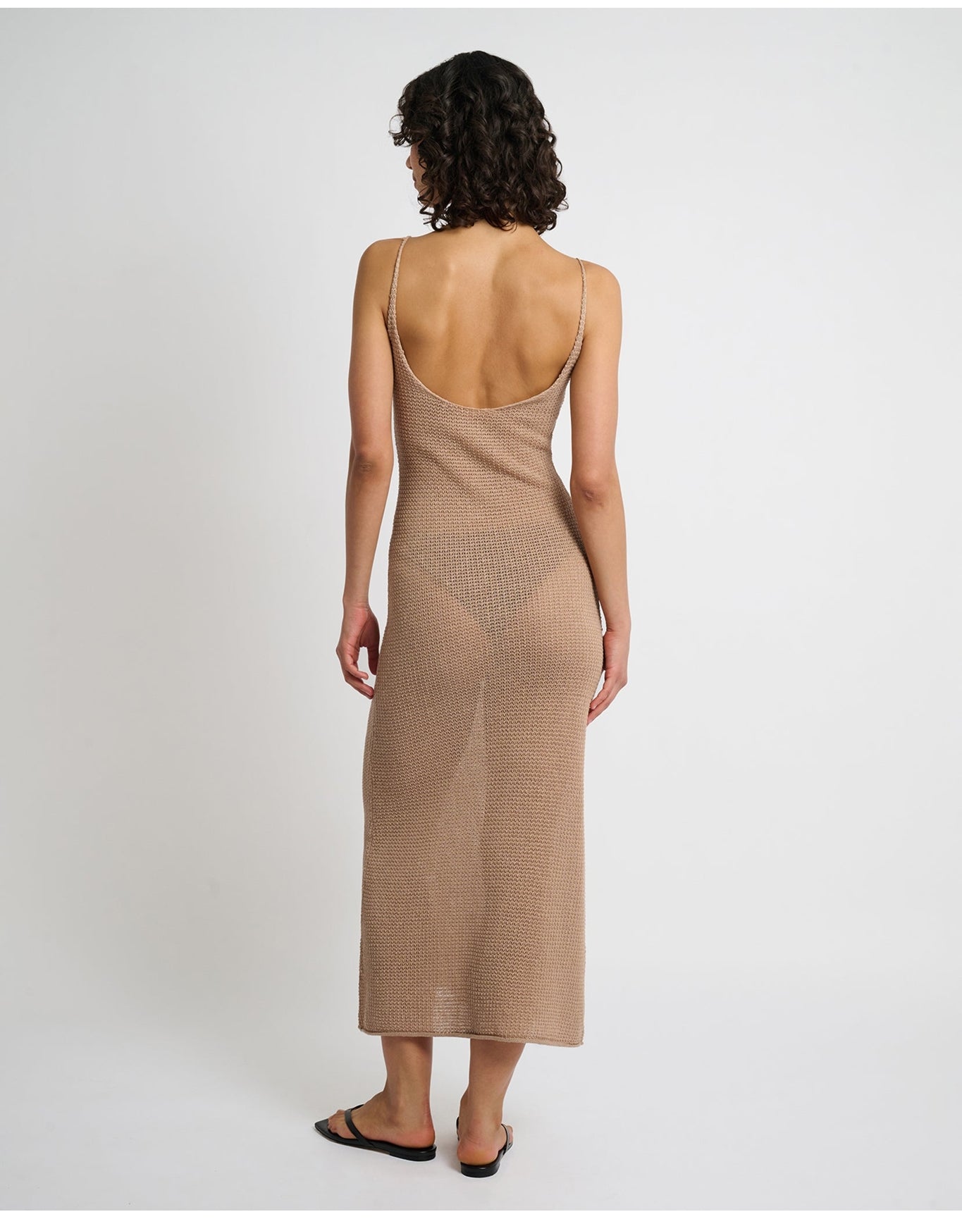 Women | Textured Linen Sweater Scoop Maxi Dress | Tan