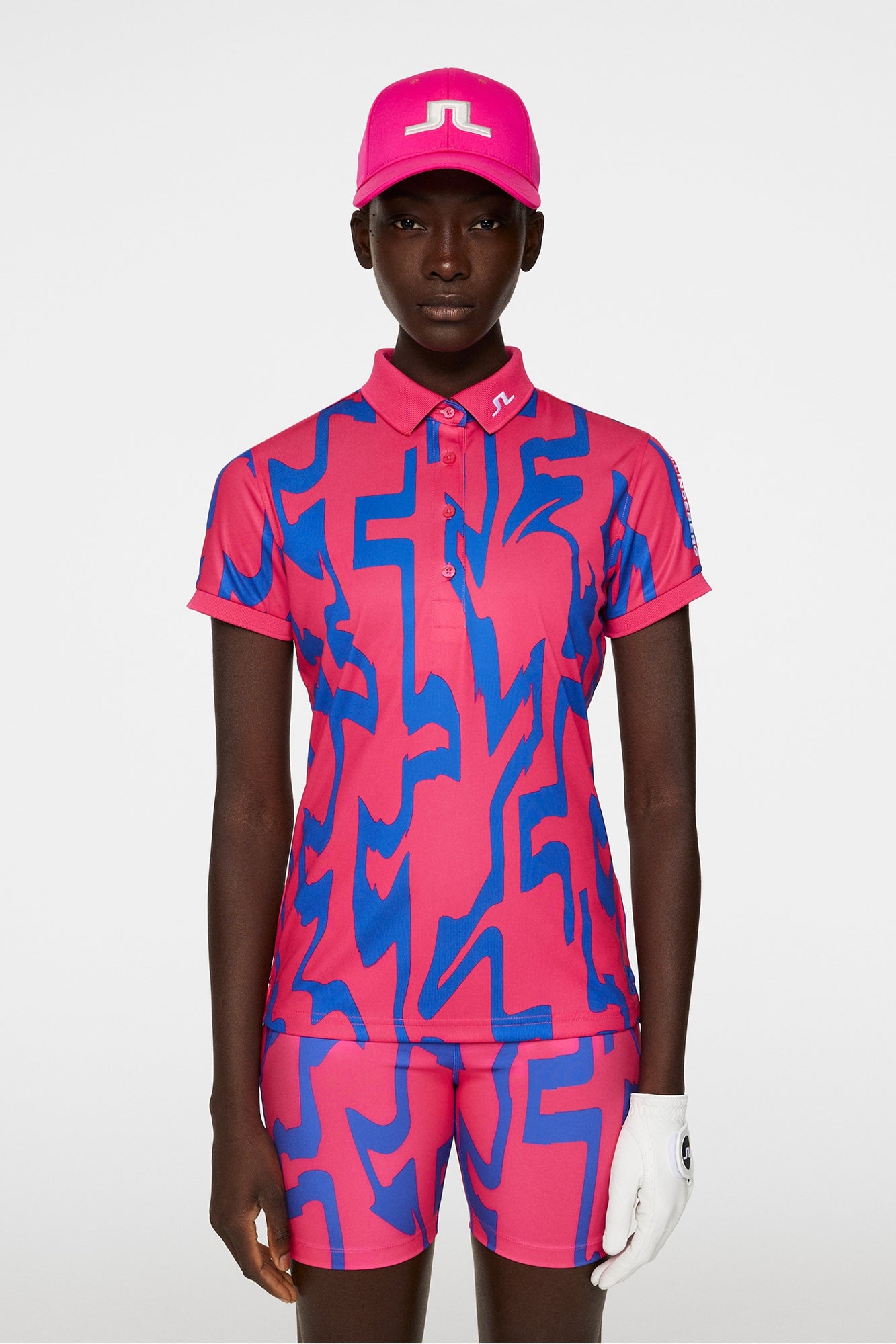 Women | Tour Tech Print Polo | Glitch Bridge Pink