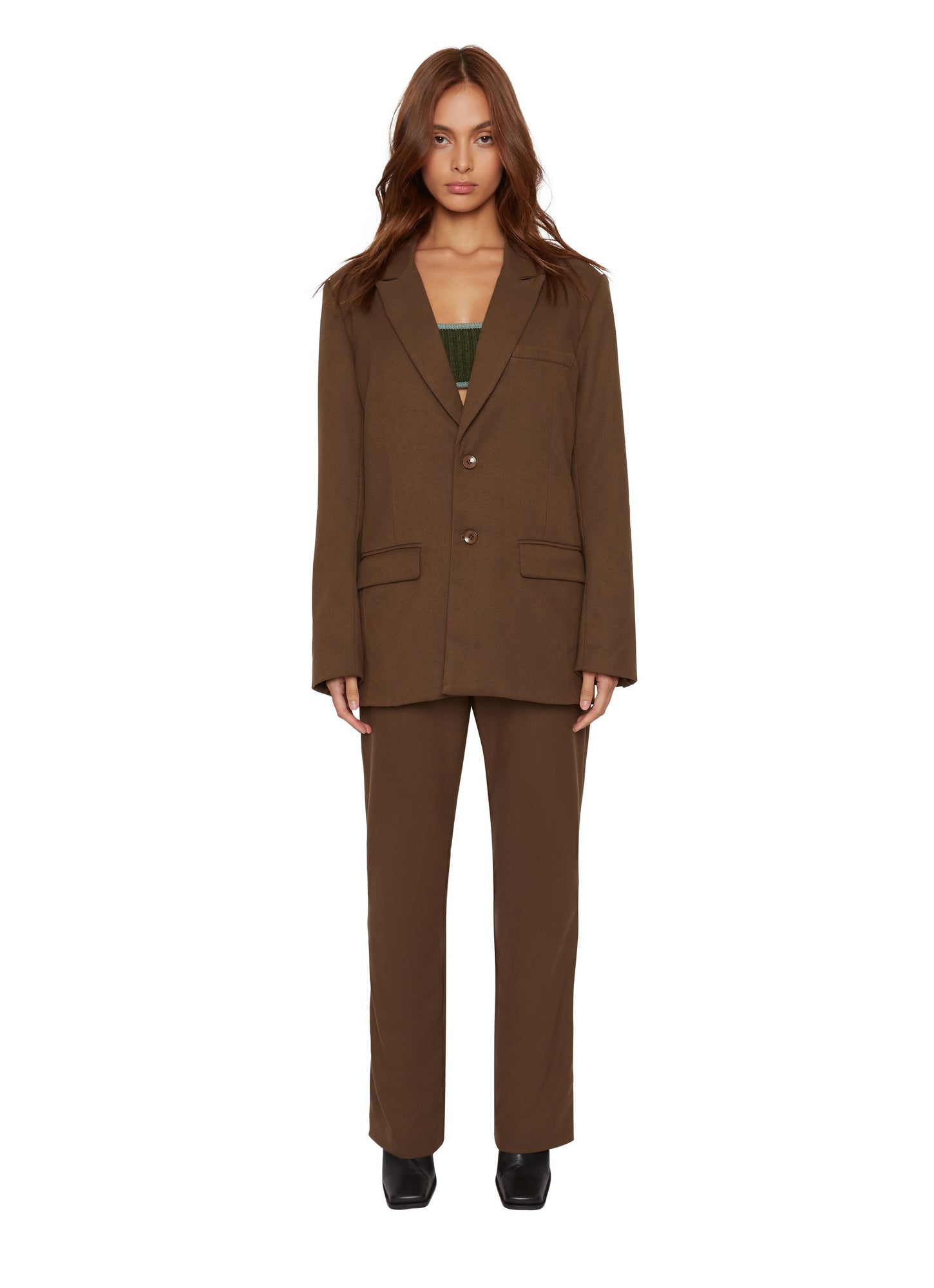 Womens | Wool Oversized Blazer | Brown