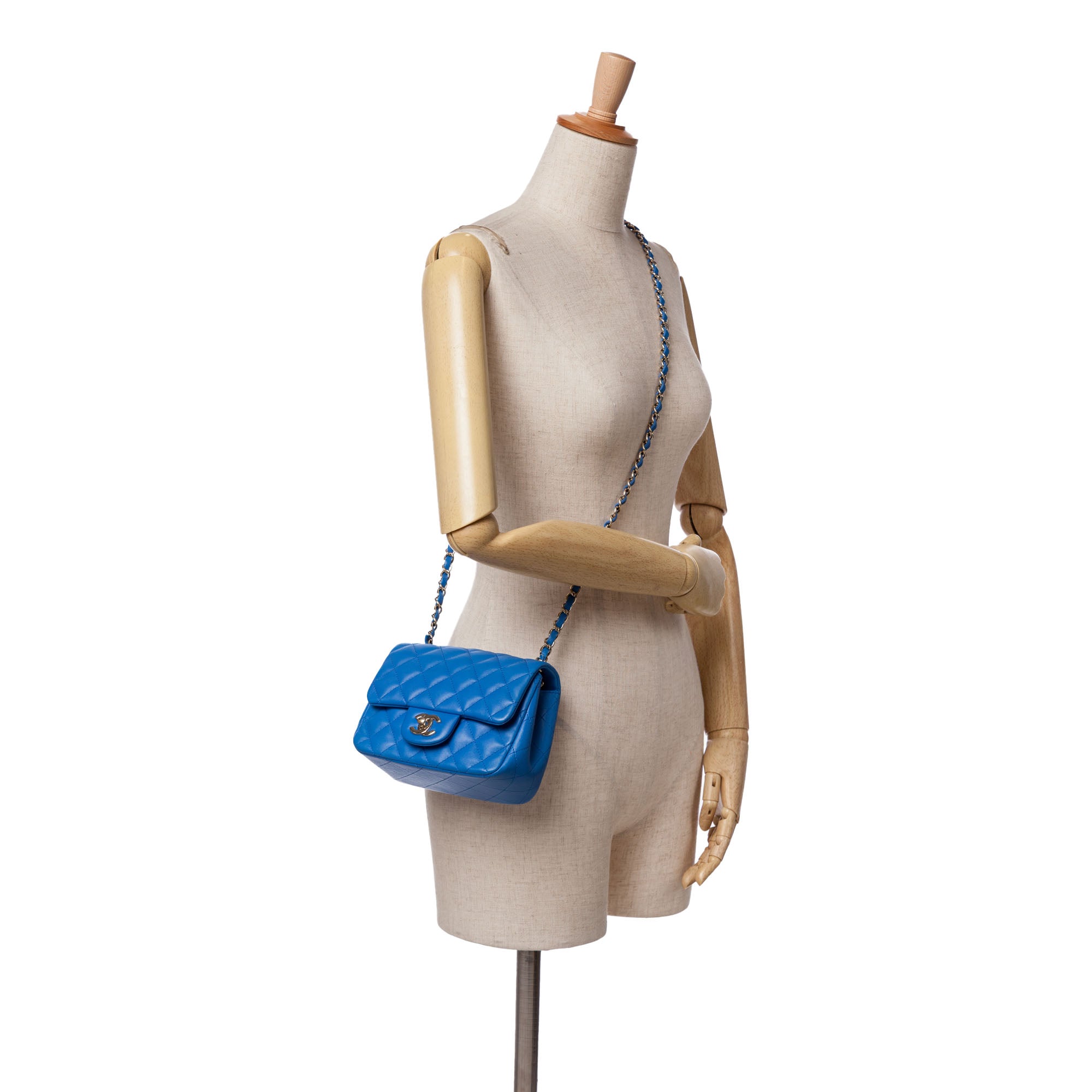 Chanel | Pre-Owned Mini Square Classic Lambskin Single Flap | Blue