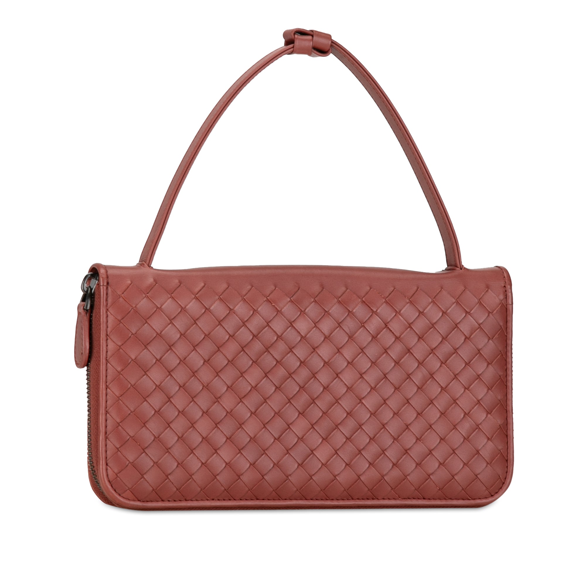Bottega Veneta | Pre-Owned Intrecciato Zip Around Long Wallet | Red