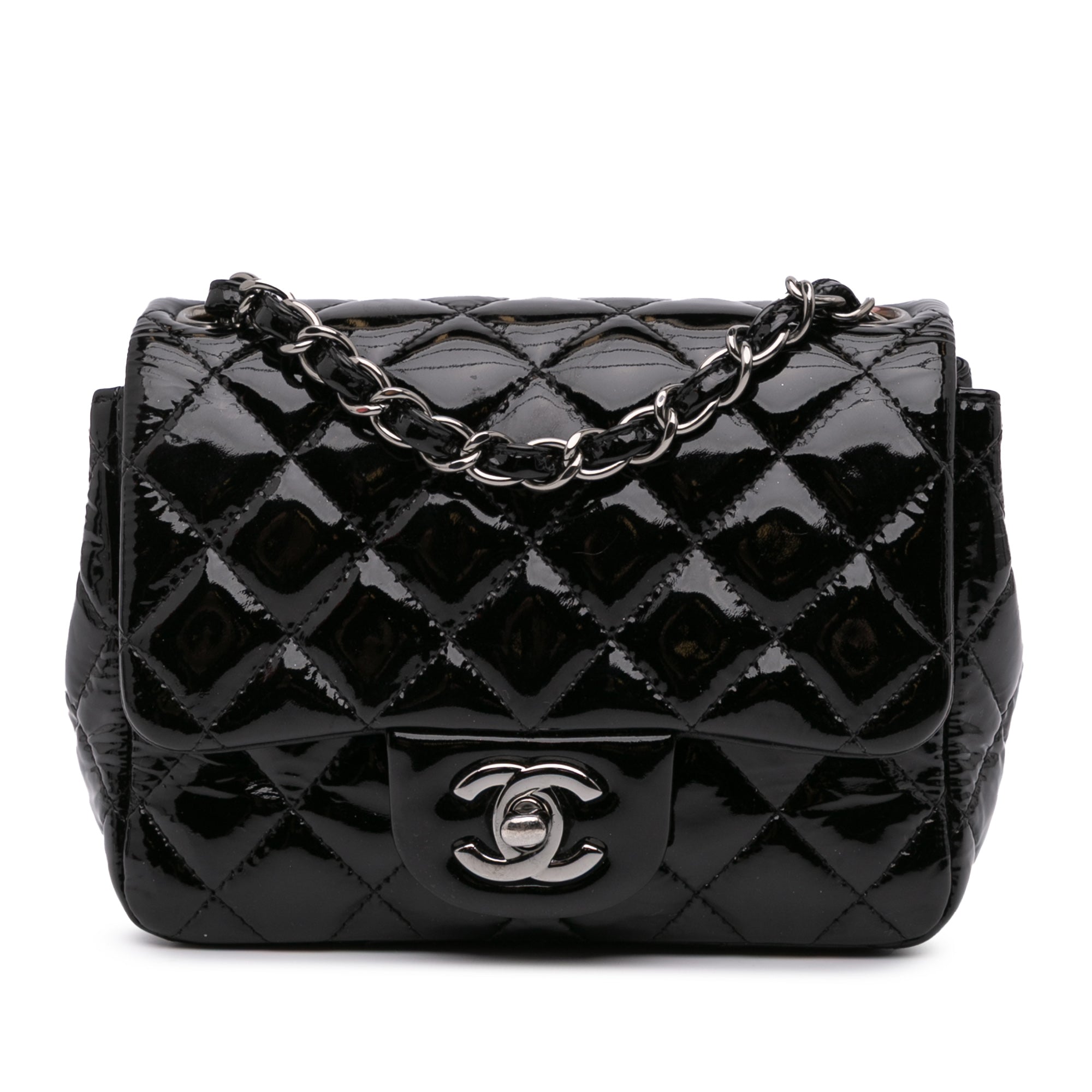 Chanel | Pre-Owned Mini Square Classic Patent Single Flap - V | Black