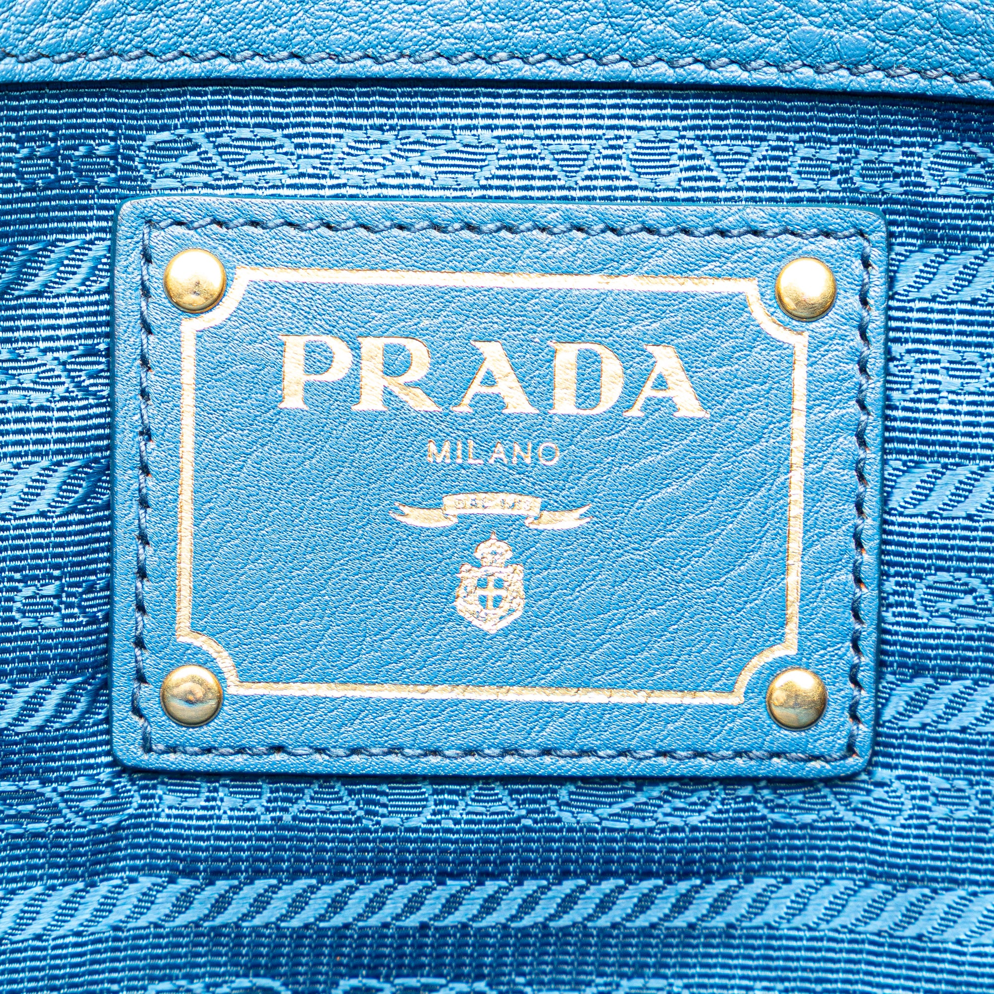 Prada | Pre-Owned Vitello Daino Canapa Open Convertible Tote | Blue