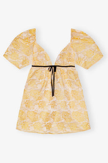 Yellow Botanical Jacquard Mini Dress | Flan