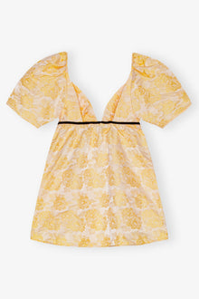 Yellow Botanical Jacquard Mini Dress | Flan