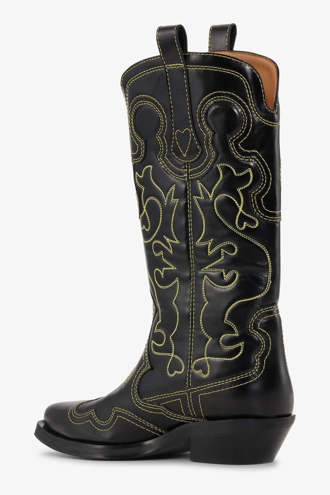 Yellow Mid Shaft Embroidered Western Boots | Black