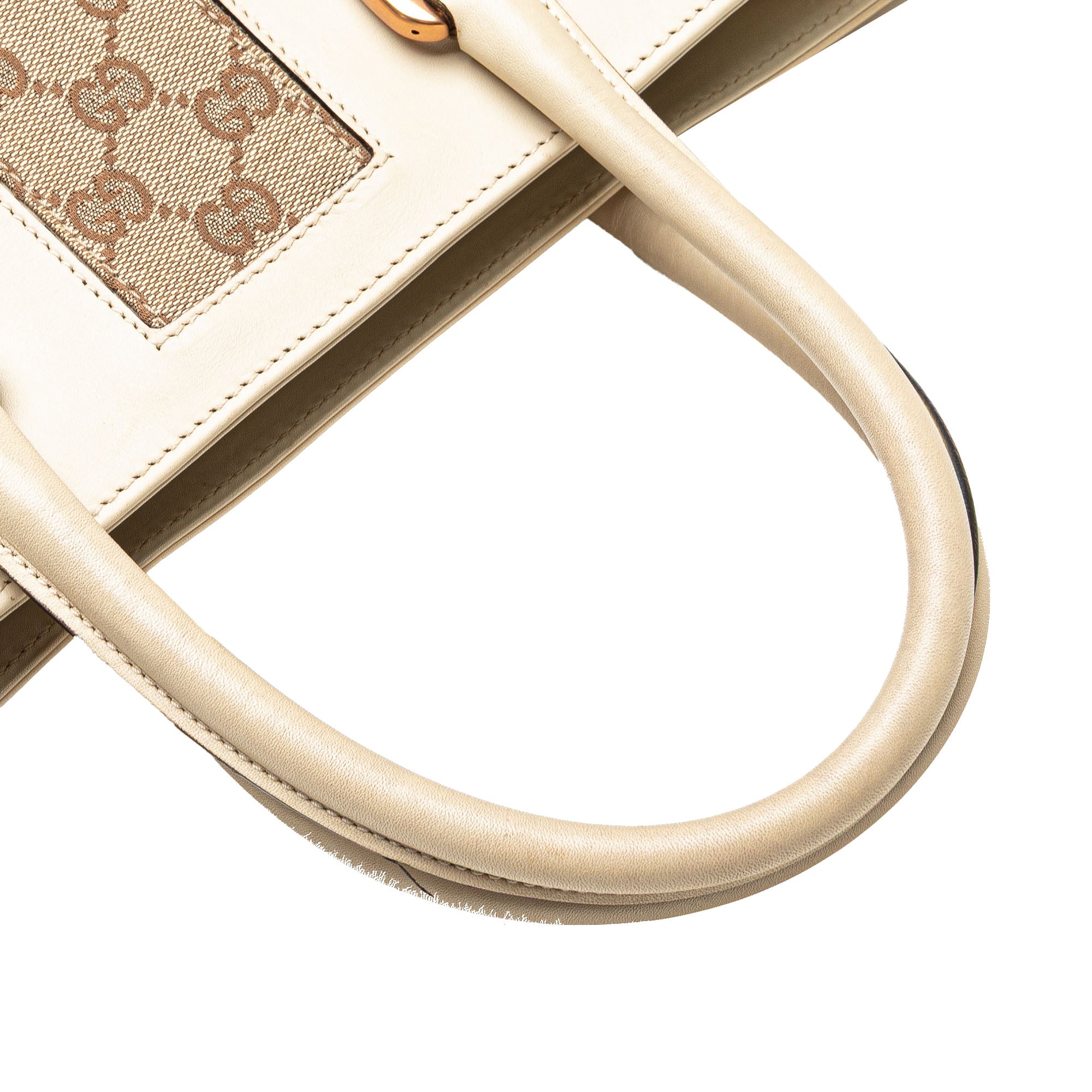 Gucci | Pre-Owned Calfskin and GG Canvas Nailhead Tote | White/Ivory