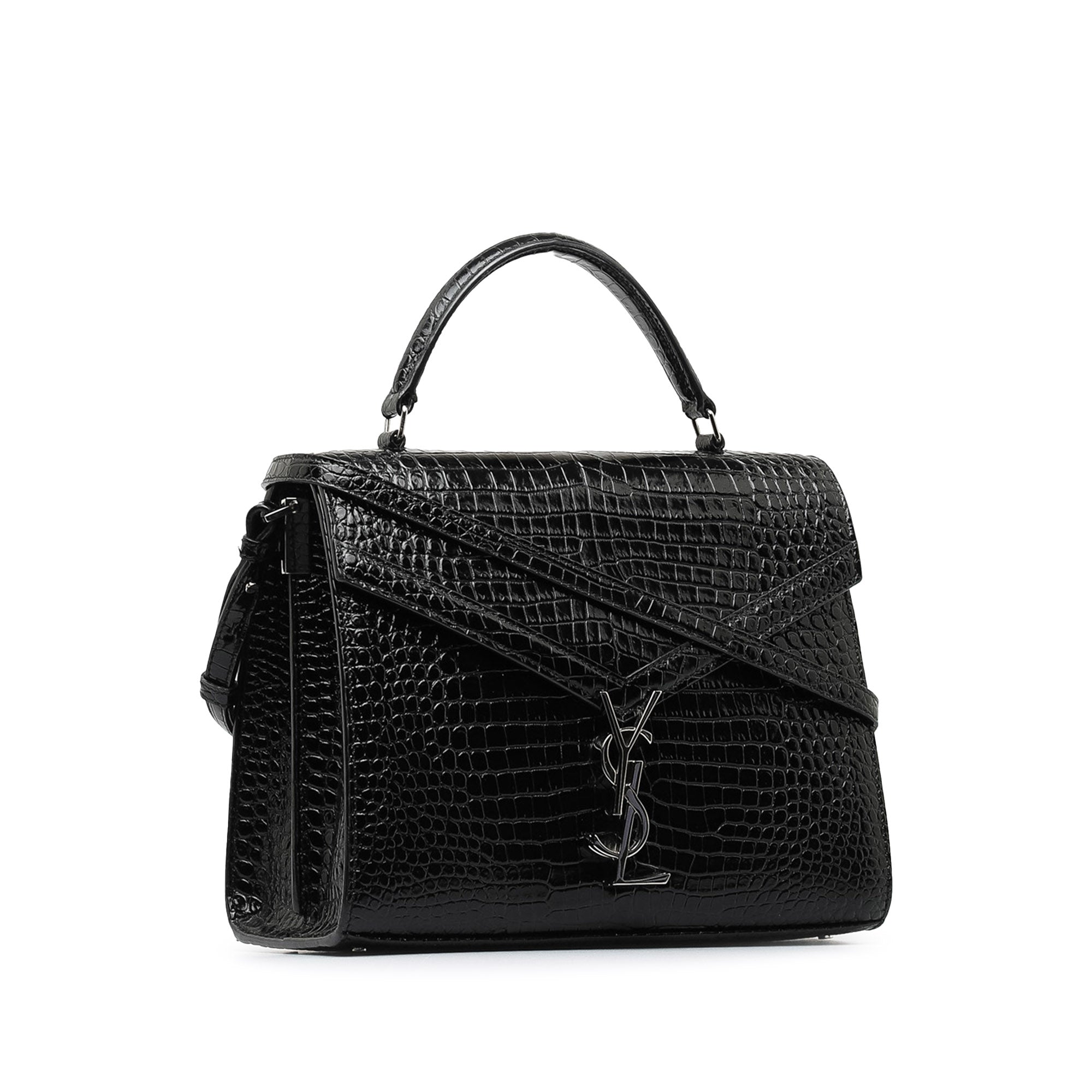 Saint Laurent | Pre-Owned Medium Crocodile Embossed Cassandra Top Handle Bag | Black