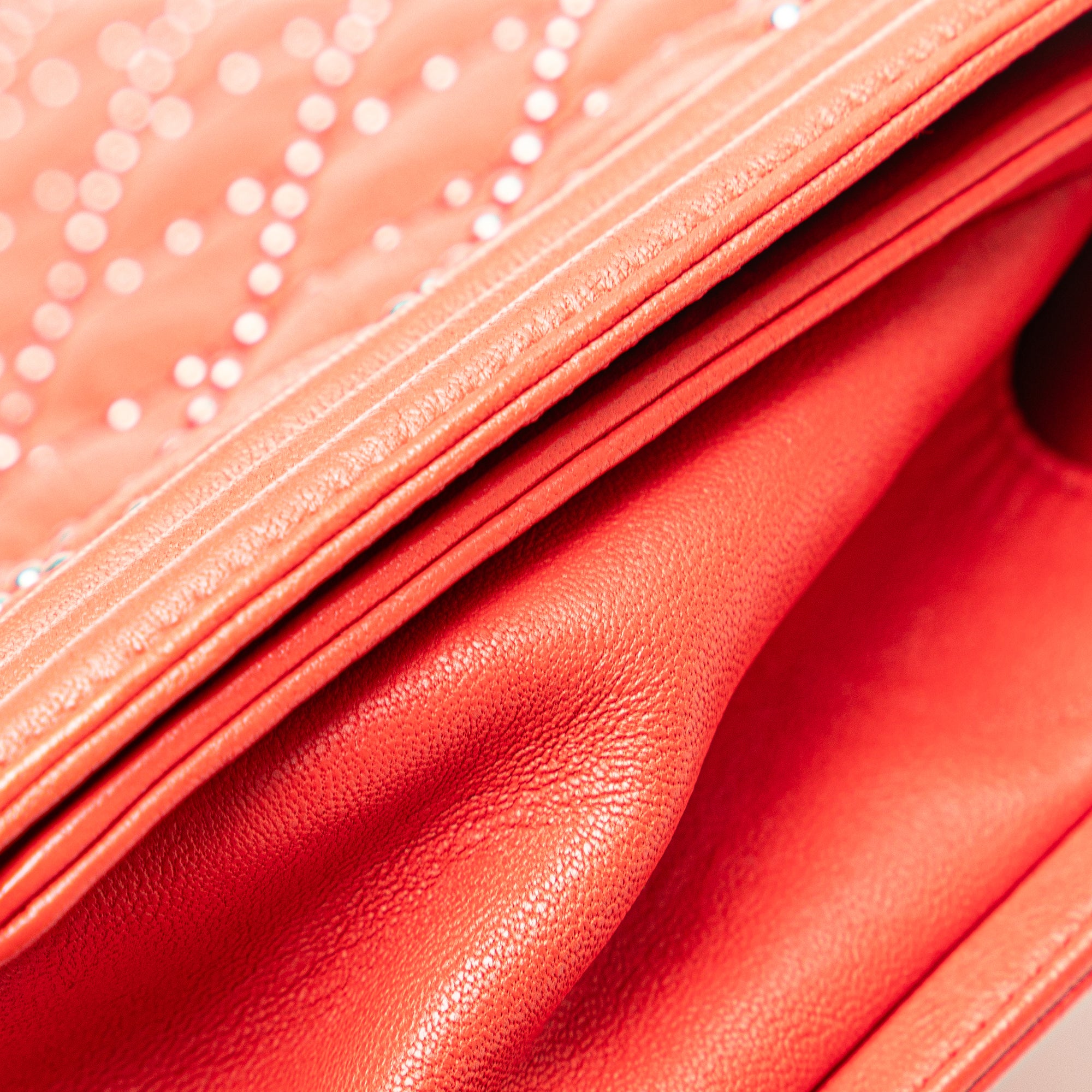 Chanel | Pre-Owned Old Medium Quilted Crumpled Calfskin Studded Boy Flap | Red