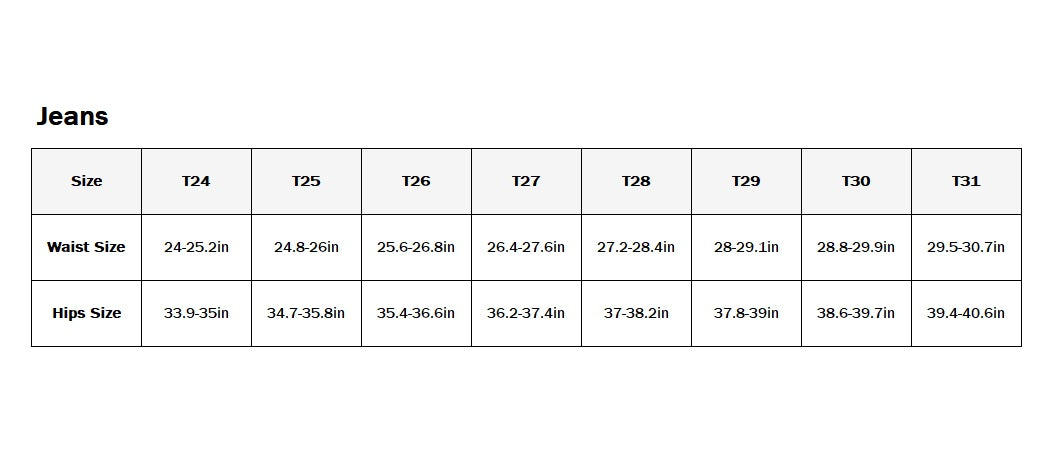 Product size guide
