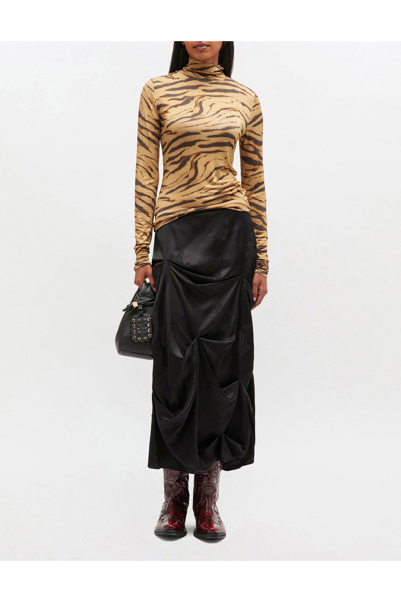 Zebra Print Jersey Turtleneck | Khaki
