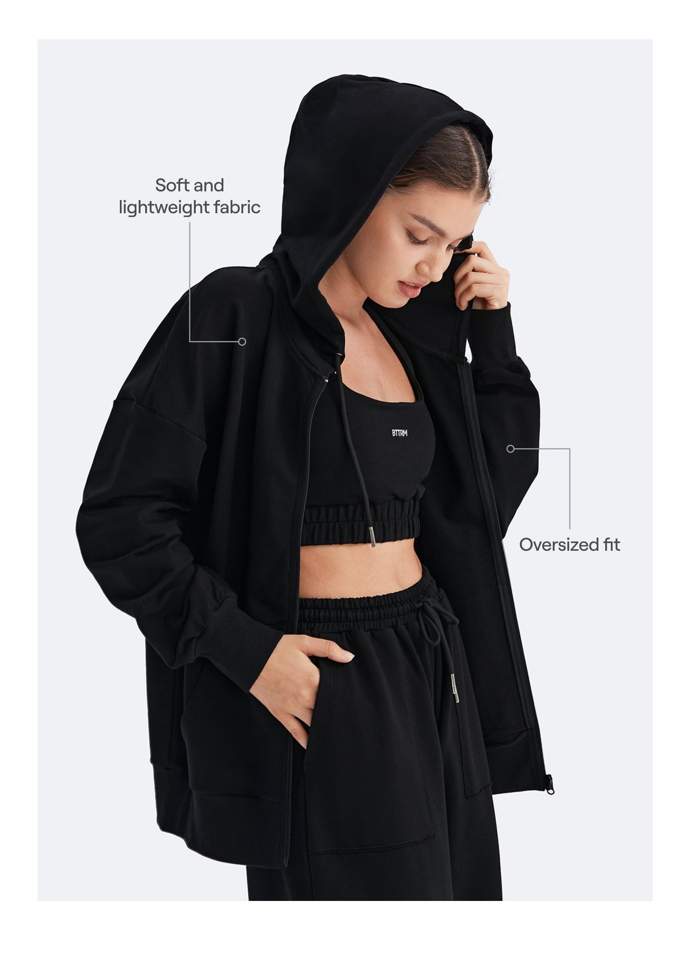 Zip Up Hoodie with Pockets | Black
