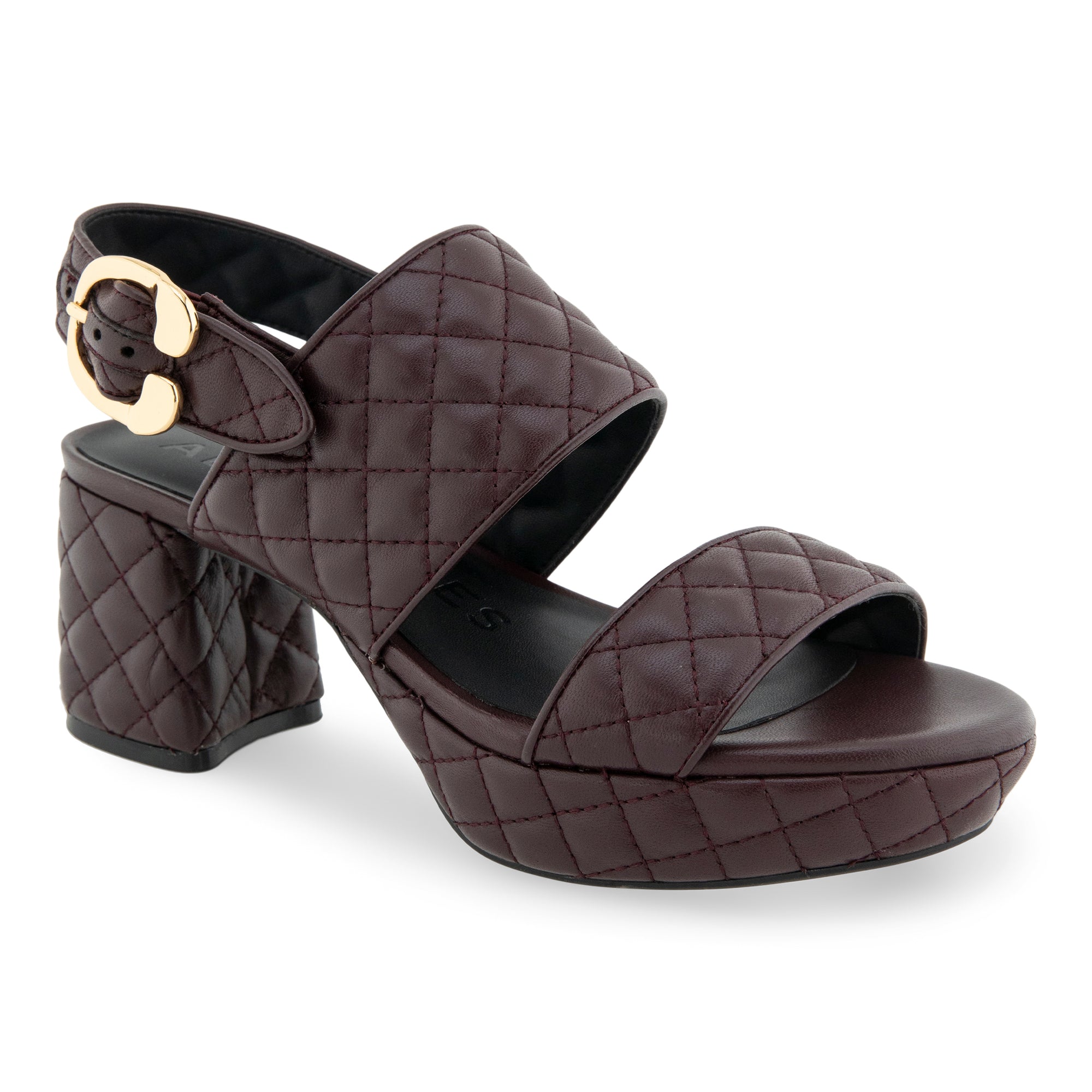 Camera Quilted Sandal Platform | Deep Aubergine Leather