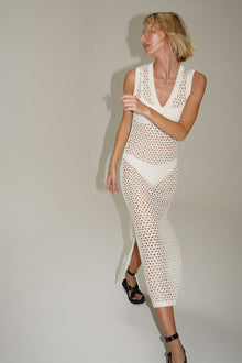 LNA Althaia V Open Knit Maxi Dress in White