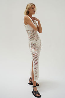 LNA Althaia V Open Knit Maxi Dress in White