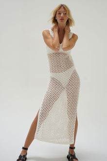 LNA Althaia V Open Knit Maxi Dress in White