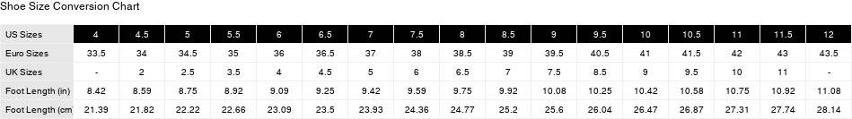 Product size guide