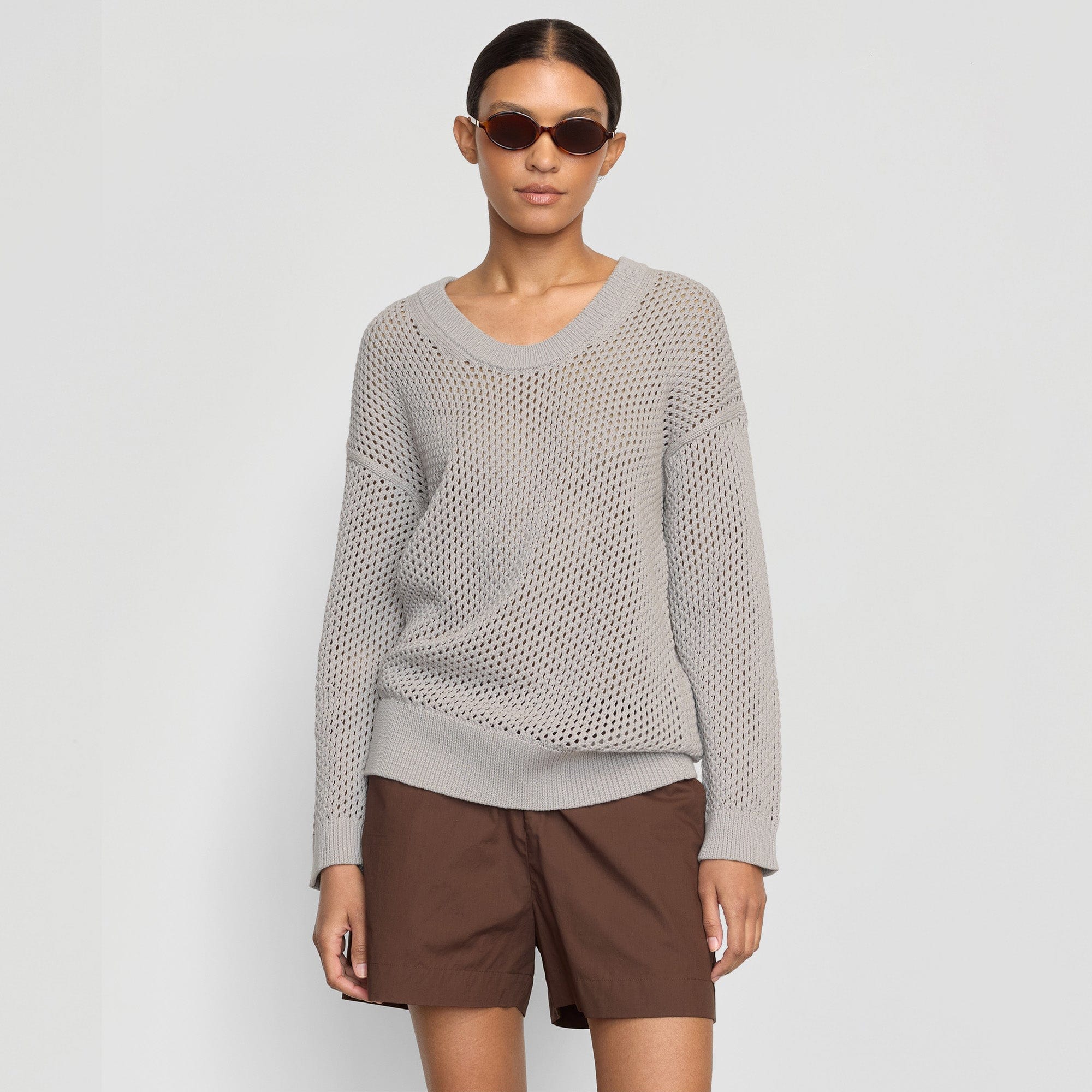 Archana Open Knit U-Neck Sweater | Dusty Grey